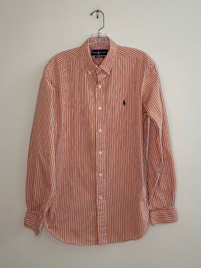 Men's Size L Ralph Lauren Orange, Blue & White Long Sleeve Cotton Button Down